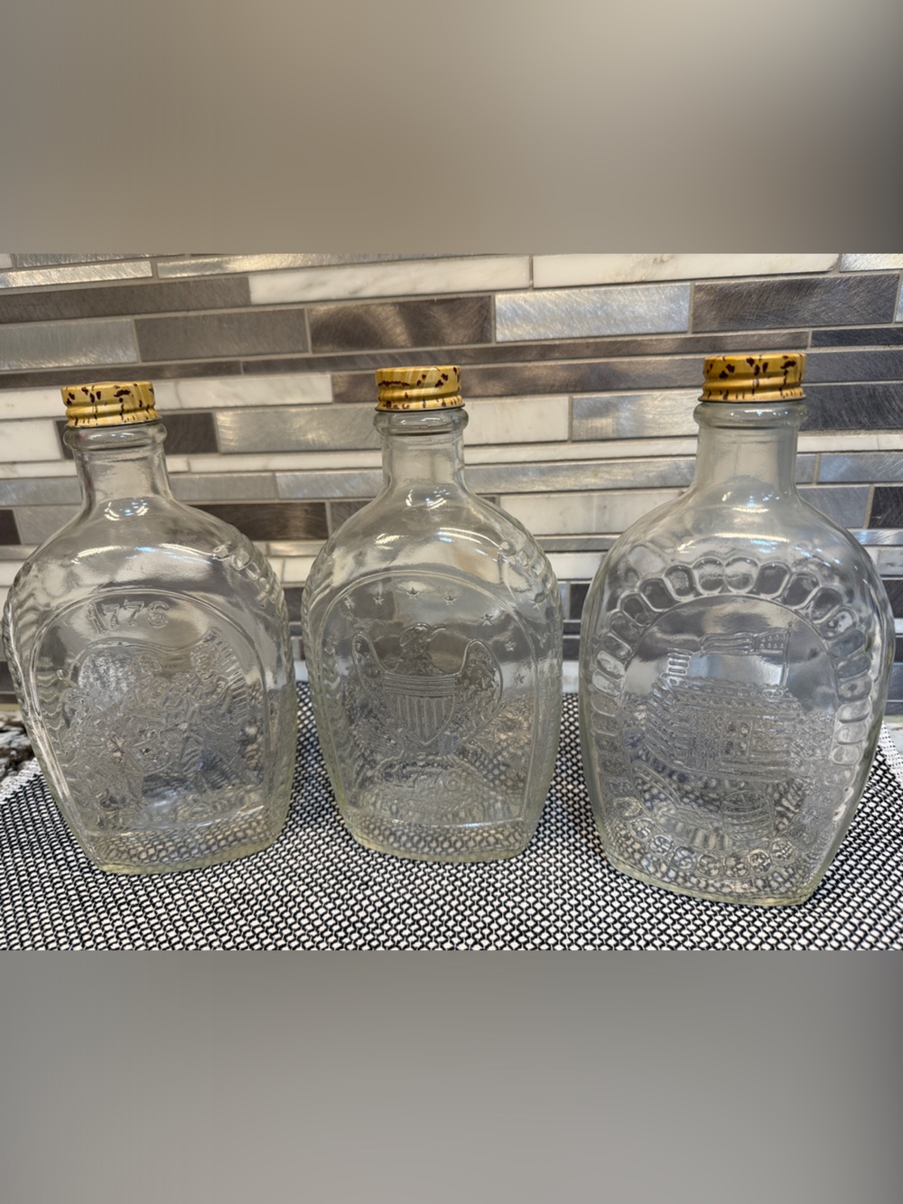 1976 Bicentennial Log Cabin Syrup Glass Jars-3 total